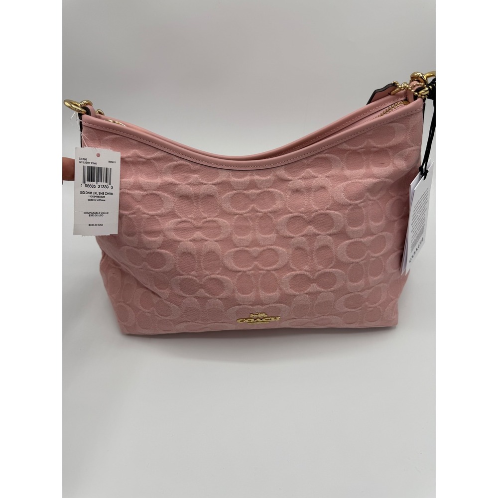 Coach Laurel Shoulder Bag Signature Denim Light Pink Monogram CE666 NWT